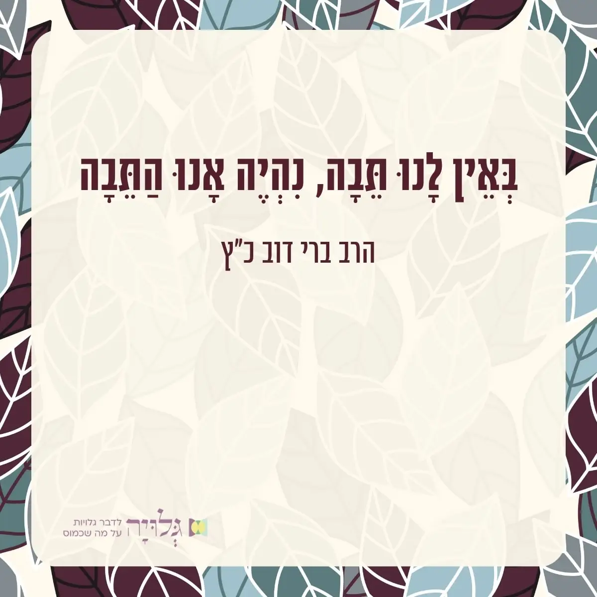 באין לנו תיבה, אנחנו התיבה - הרב ברי דוב כ״ץ